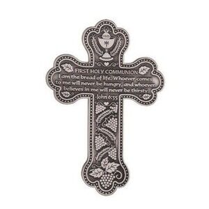 First Holy Communion Wall Cross Pewter 5.5 Inch John 6:35